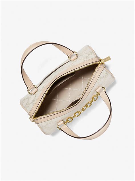 michael kors zooey barrel bag|Zooey Medium Logo Jacquard Barrel Bag .